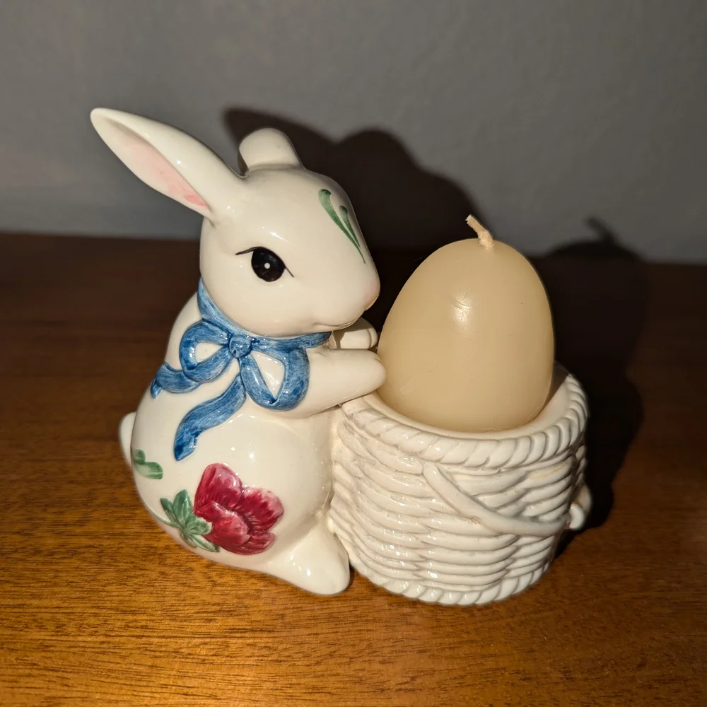 Lenox Poppies on Blue Bunny Rabbit Votive Candle Holder Figurines